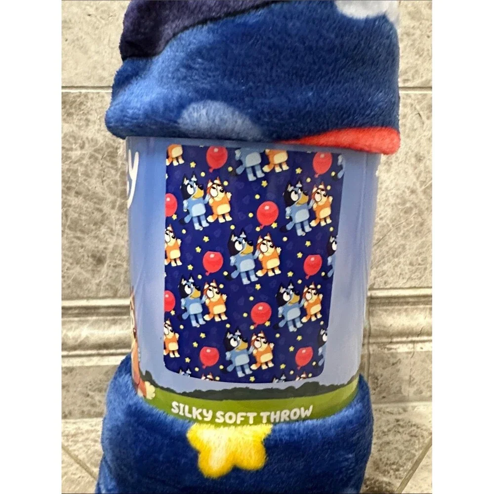 Bluey Birthday Balloon Throw Blanket NEW Silk Soft Touch 46” X 60” Bluey Bingo